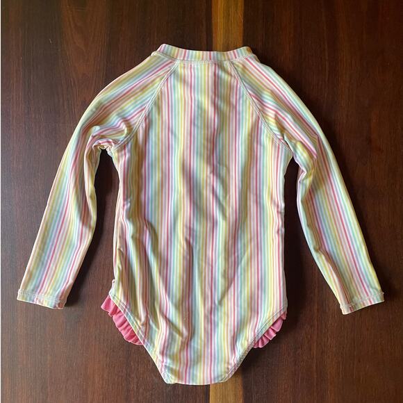 Girls Swimsuit Ruffle Butts One-piece Long-sleeve Pink Blue White Size 3T EUC - Picture 2 of 11